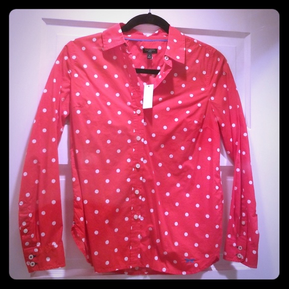 Talbots Tops - Talbot's The Perfect Shirt Red with White Polka Dot
